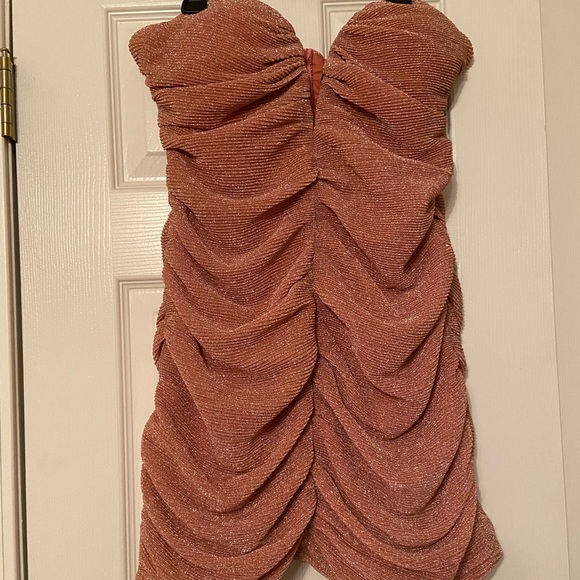 Pink Glitter Bandeau V Bar Ruched Dress size 16, women - Picture 1 of 1